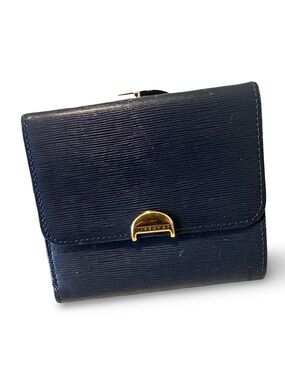 Vintage Givenchy Navy Textured Leather Wallet - Gold Clasp